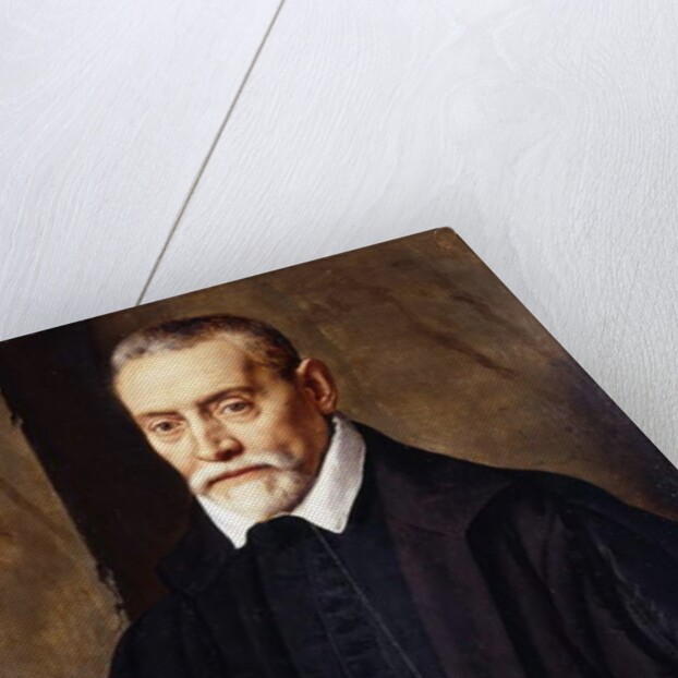 Portrait of an Academic, half-length, in black costume, holding a book by Willem Key