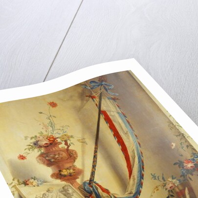 A Banner, Flowers in an Urn, a Relief, a Globe, a Print, a Compass, a Writing Set, Letters and Blaeu's Atlas in a Niche by Gerke Jans de Jager