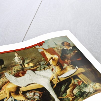 A Butcher's Stall with Cats and Kittens playing and a Butcher holding a Boar's Head by Frans & Vos Cornelis de Snyders