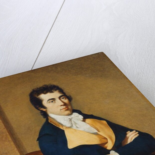 Portrait of Henry Richard Vassall Fox, 3rd Lord Holland, seated half length, in a blue coat and a yellow waistcoat, in an interior, 1795 by Francois Xavier Fabre