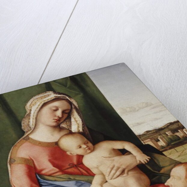 The Madonna and Child with a Male Donor, a landscape beyond by Giovanni Bellini