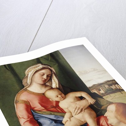 The Madonna and Child with a Male Donor, a landscape beyond by Giovanni Bellini