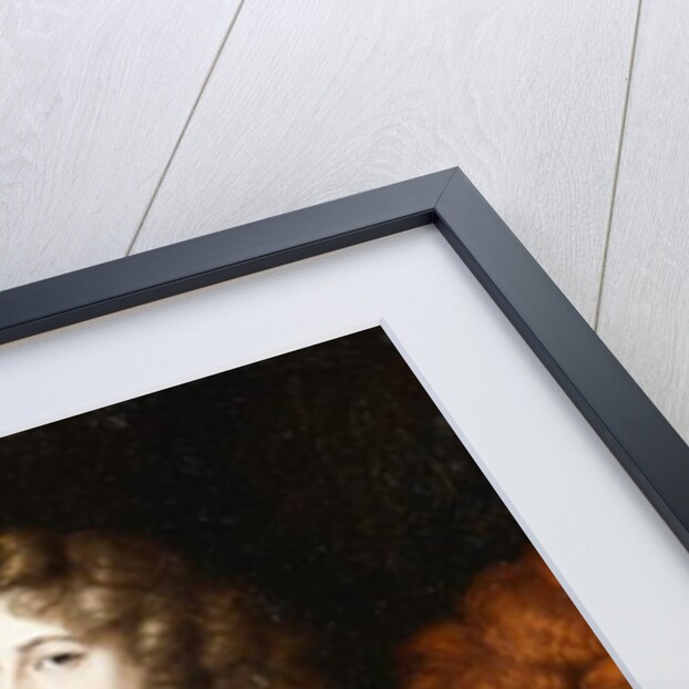 Portrait of a Commander, three-quarter length, in Armour, holding a Baton, his Plumed Helmet on a Rock nearby, a Cavalry Charge beyond, by Caspar Netscher