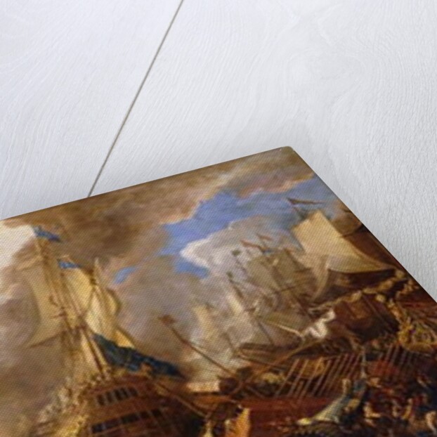 A Sea Battle with Sardinian and Venetian Warships and Sardinian and Egyptian Galleys in the Foreground, by Luca Carlevaris