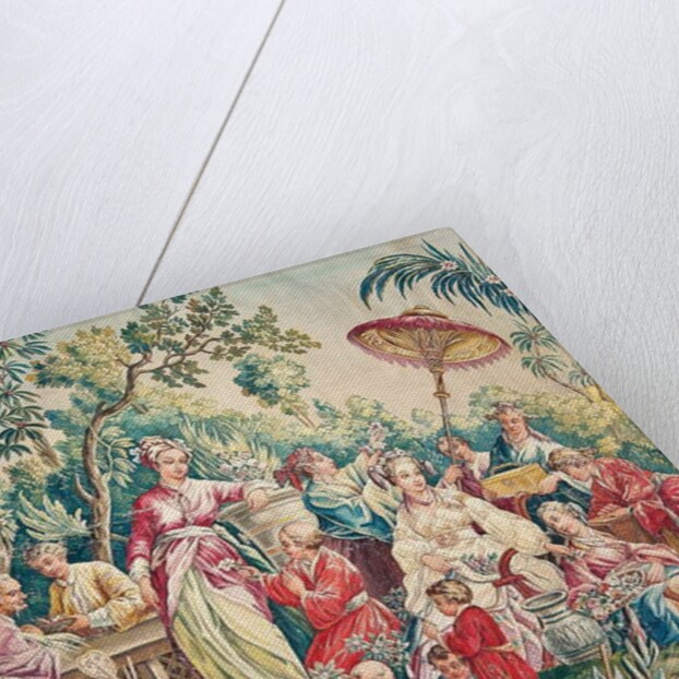Aubusson cartoon for a wall hanging of figures in an Oriental garden by French School