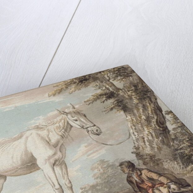 An Old Grey Horse Tethered to a Tree, a Boy resting nearby by Paul Sandby