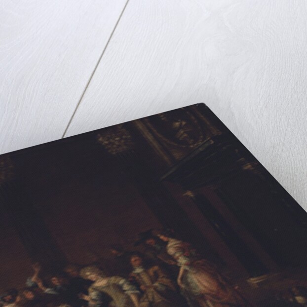 An elegant company in an interior with a matrimonial dispute by Hieronymus (follower of) Janssens