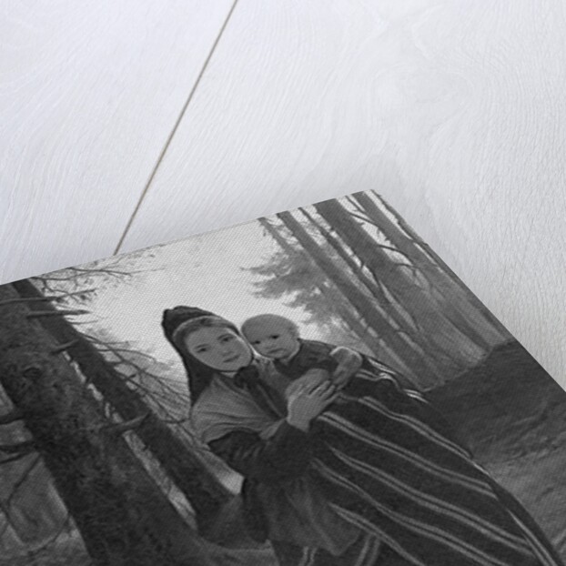 Mother and child on a wooded path by Gustav Adolph Spangenberg