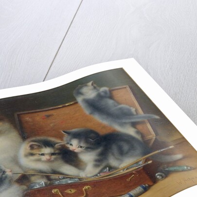 Mother Cat and her Kittens playing in a Paint Box by Wilhelm Schwar