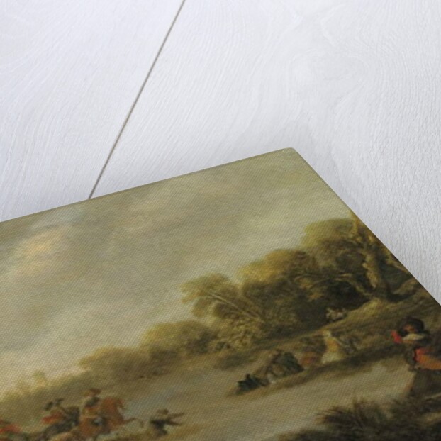 A cavalry skirmish by a river by Palamedes Palamedesz