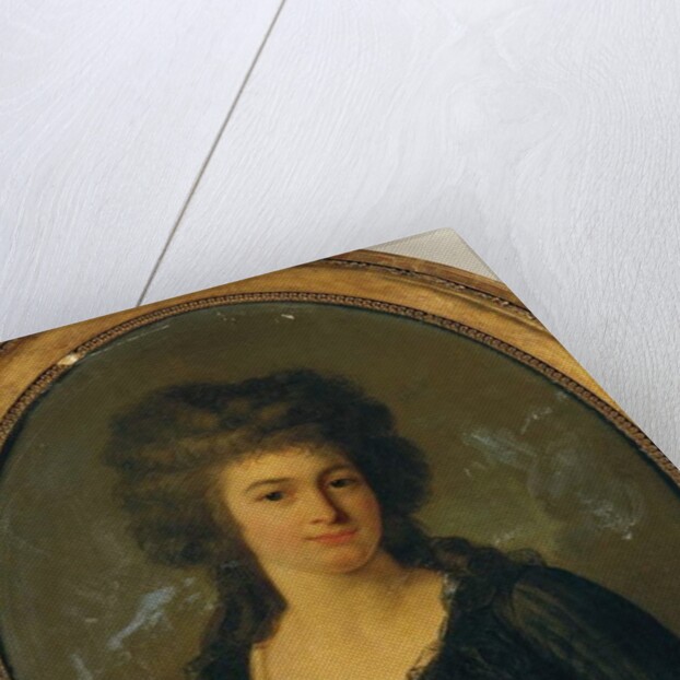 Portrait of a gentlewoman in a black dress with red sash by Jean Louis Laneuville