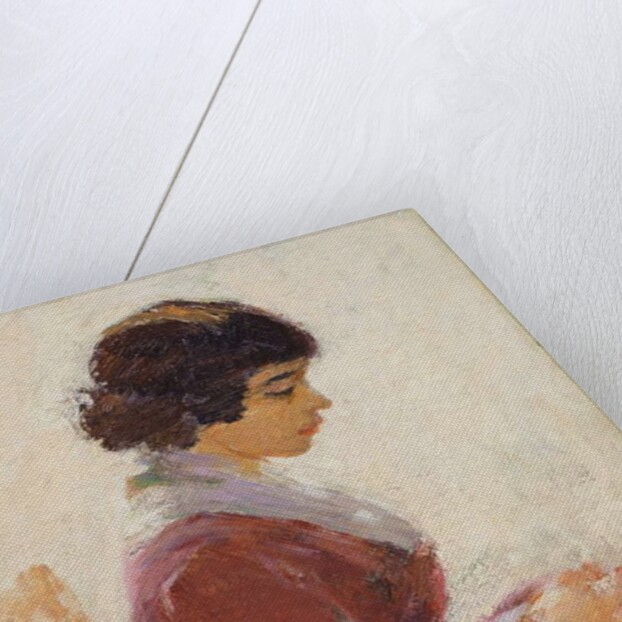 Girl in Red, Sewing by Theodore Robinson