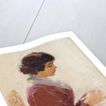 Girl in Red, Sewing by Theodore Robinson