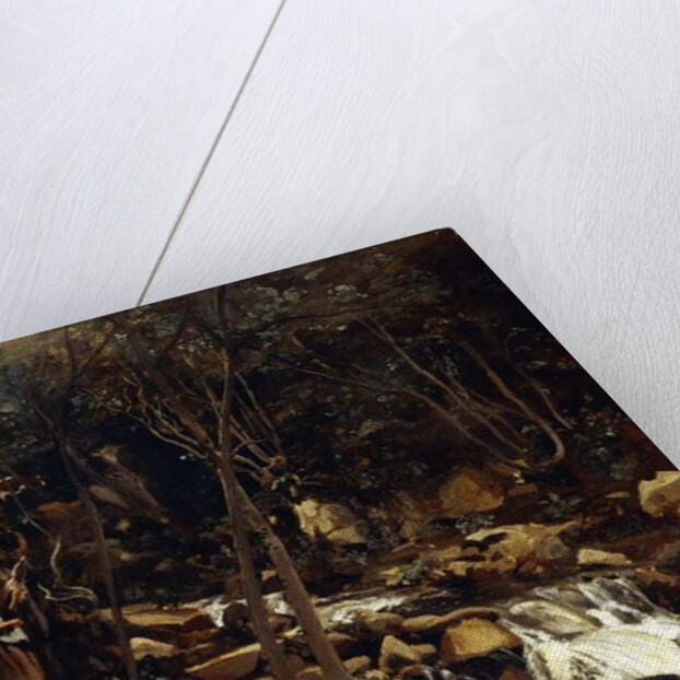 Lormes - A Torrent with a Standing Peasant, Spinning Wool, 1842 by Jean Baptiste Camille Corot