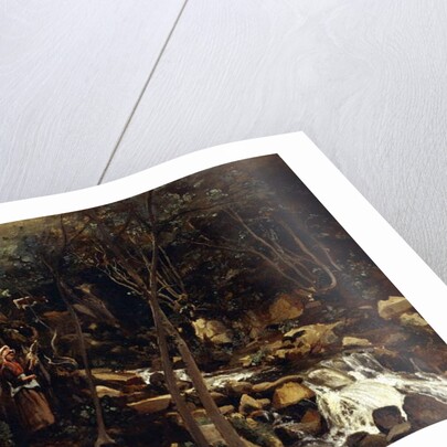 Lormes - A Torrent with a Standing Peasant, Spinning Wool, 1842 by Jean Baptiste Camille Corot