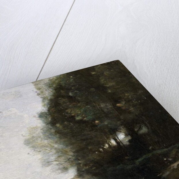 A River with a Square Tower and a Farmer in the foreground, c.1865-70 by Jean Baptiste Camille Corot