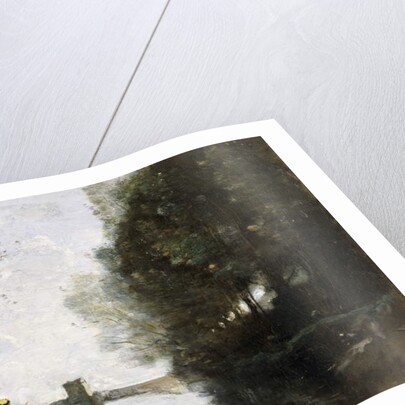 A River with a Square Tower and a Farmer in the foreground, c.1865-70 by Jean Baptiste Camille Corot