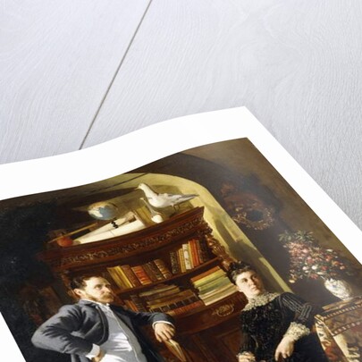 A Couple in an Interior with a Dog, 1890 by Leopold Bara