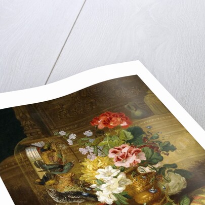 A Vase of Assorted Flowers and Songbirds on a Ledge, 1867 by William John Wainwright