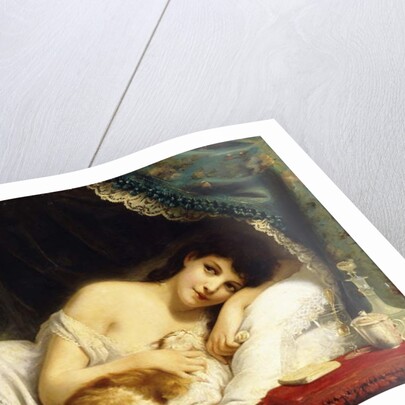 A Reclining Beauty with her Cat by Fritz Zuber-Buhler