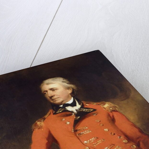 Portrait of General James Stuart standing three-quarter length, wearing a red uniform with gold frogging by Thomas Lawrence
