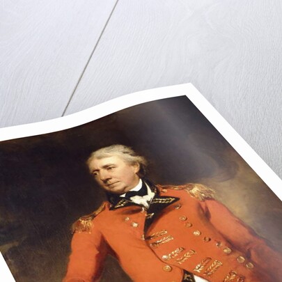 Portrait of General James Stuart standing three-quarter length, wearing a red uniform with gold frogging by Thomas Lawrence