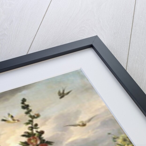 Two Peacocks on a Stone Plinth in a Garden by Jakob Bogdani or Bogdany