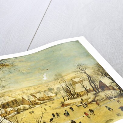 A Village in Winter with a Birdtrap and Skaters on a frozen waterway by P. the Younger Brueghel