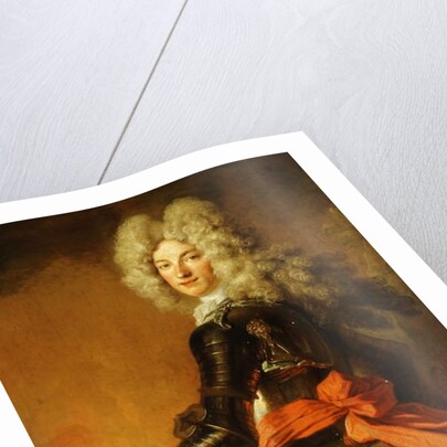 Portrait of Maximilien-Philippe de Recourt de Lens et de Licques, Count de Ruppelmonde, standing three-quarter length, in ceremonial Armour by Nicolas de Largilliere