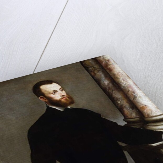 Portrait of a Gentleman, Standing three-quarter length, wearing a black costume and holding a book by Bernardino Campi