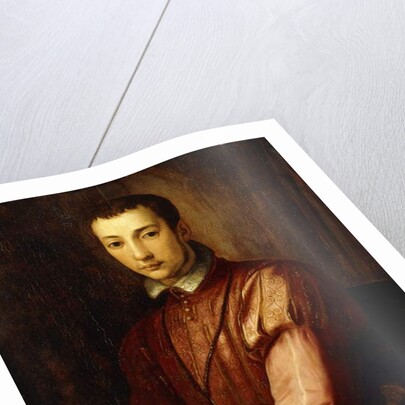 Portrait of Francesco I d'Medici seated half-length, wearing a Doublet with Slashed Sleeves by Alessandro Allori