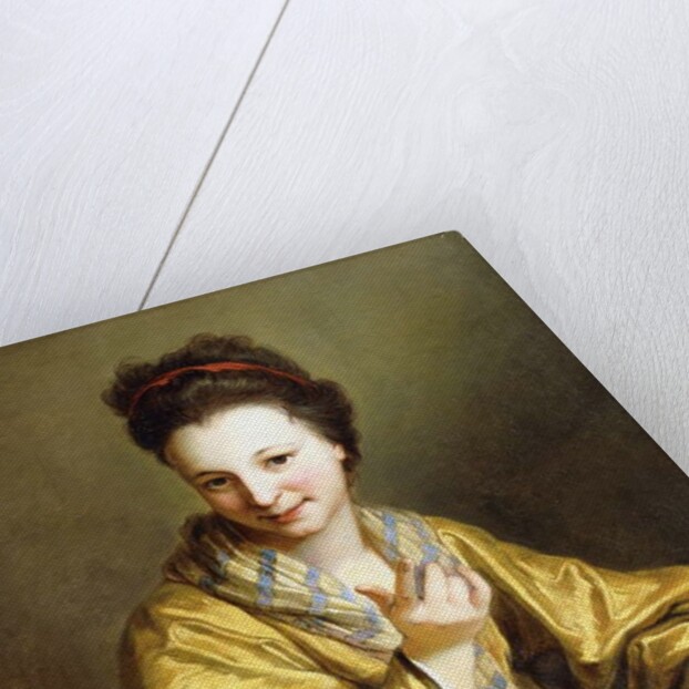 A Young Lady, Wearing a Yellow Robe, seated at a Table, Beckoning, 1703 by Jean Baptiste Santerre