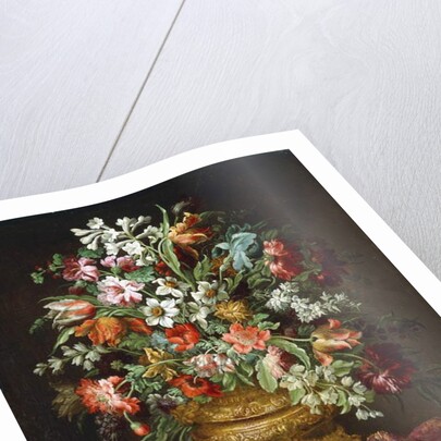 Flowers in a Sculpted Urn on a Draped Stone Pedestal by Andrea the Elder Scacciati