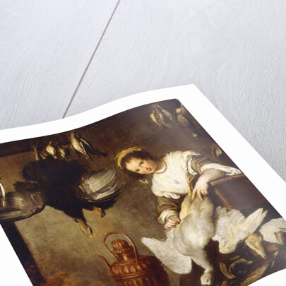 La Cuoca - A Kitchen Maid Plucking a Goose in an Interior by Bernardo Strozzi