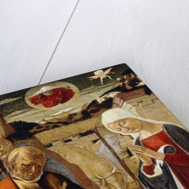 The Nativity, with the Annunciation to the Shepherds in the Distance by Benvenuto di Giovanni