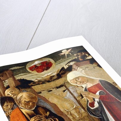 The Nativity, with the Annunciation to the Shepherds in the Distance by Benvenuto di Giovanni