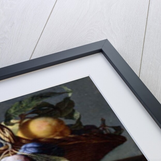 Peaches and Plums in a Wicker Basket, Peaches on a Silver Dish and Narcissi on Stone Plinths by Christian Berentz