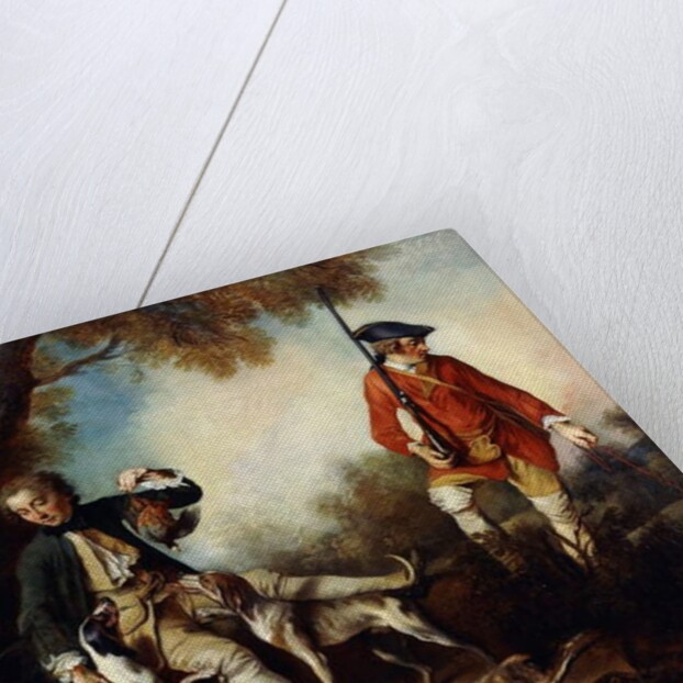 La Halte de Chasseurs': A Huntsman Holding a Gamebird and Resting by a Tree, his Servant and Hounds Nearby by Nicolas Lancret