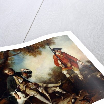 La Halte de Chasseurs': A Huntsman Holding a Gamebird and Resting by a Tree, his Servant and Hounds Nearby by Nicolas Lancret