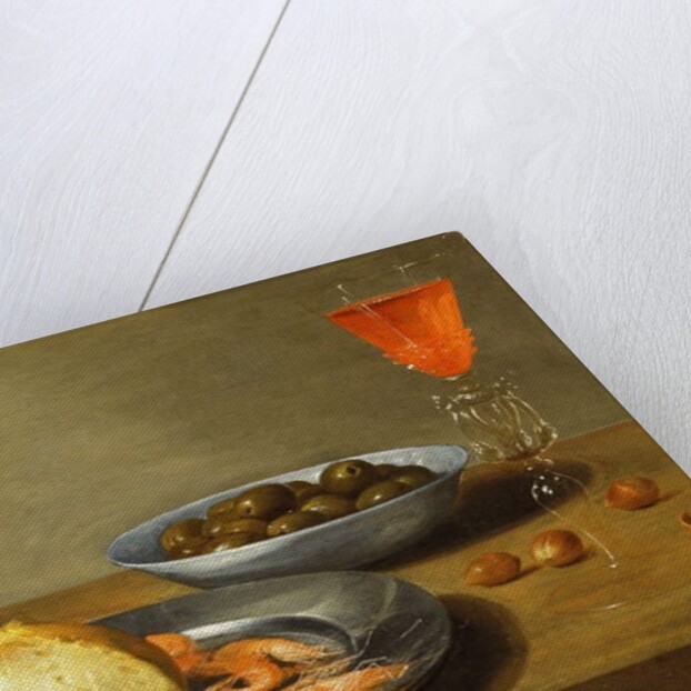 A Plate with Prawns and a Roll and Bowl with Olives by Jacob Foppens van Es