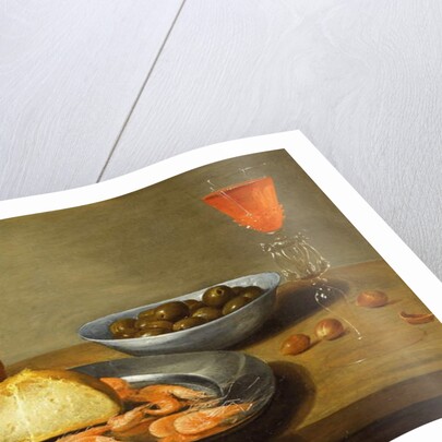 A Plate with Prawns and a Roll and Bowl with Olives by Jacob Foppens van Es