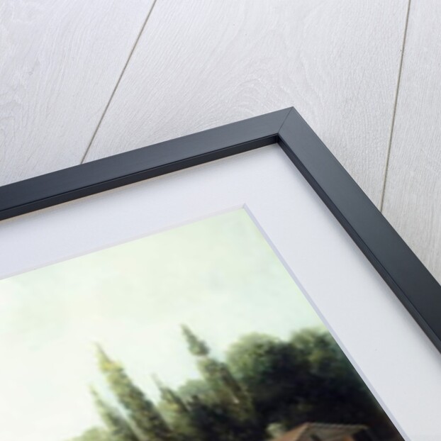 A Chestnut Racehorse with Jockey Up on a Training Track with Stables Beyond by Henry H. Cross