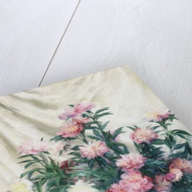 Peonies in a Blue Vase on a Draped Regency Giltwood Console Table by Albert Aublet