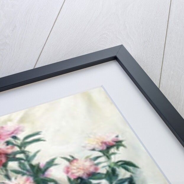 Peonies in a Blue Vase on a Draped Regency Giltwood Console Table by Albert Aublet