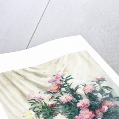 Peonies in a Blue Vase on a Draped Regency Giltwood Console Table by Albert Aublet