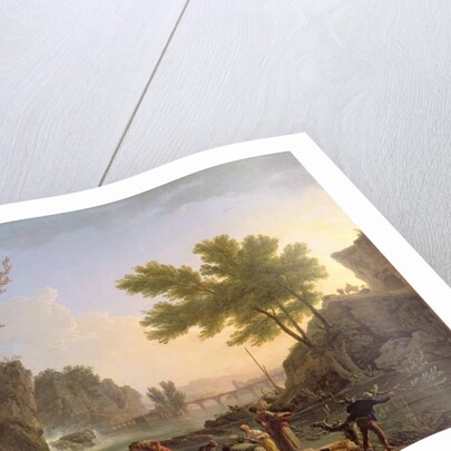 Fisherman in a landscape with a cascade and a bridge by Claude Joseph Vernet