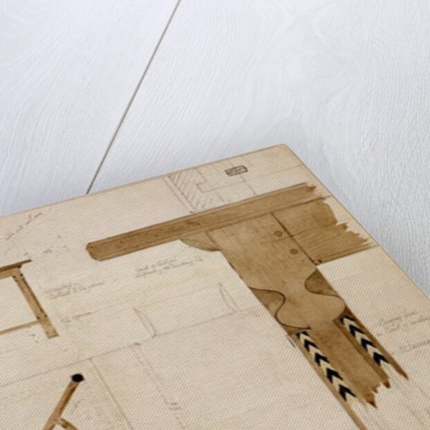 Design for a dining table in English oak, darkened, with a hayrake stretcher, 2nd October 1908 by Ernest William Gimson