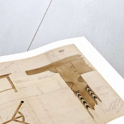 Design for a dining table in English oak, darkened, with a hayrake stretcher, 2nd October 1908 by Ernest William Gimson