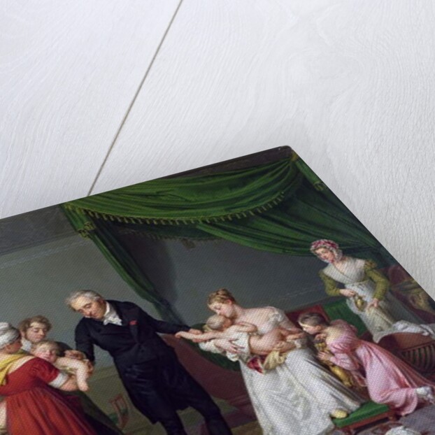 Baron Jean Louis Alibert performing the vaccination against smallpox in the Chateau of Liancourt, c. 1820 by Constant Joseph Desbordes