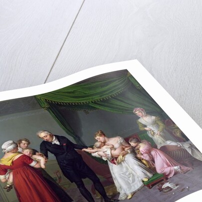Baron Jean Louis Alibert performing the vaccination against smallpox in the Chateau of Liancourt, c. 1820 by Constant Joseph Desbordes